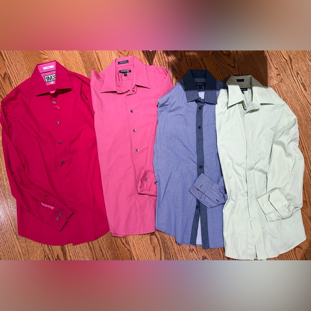Express Men's Dress Shirt Bundle — Hot Pink, Light Pink, Blue, and Light Green